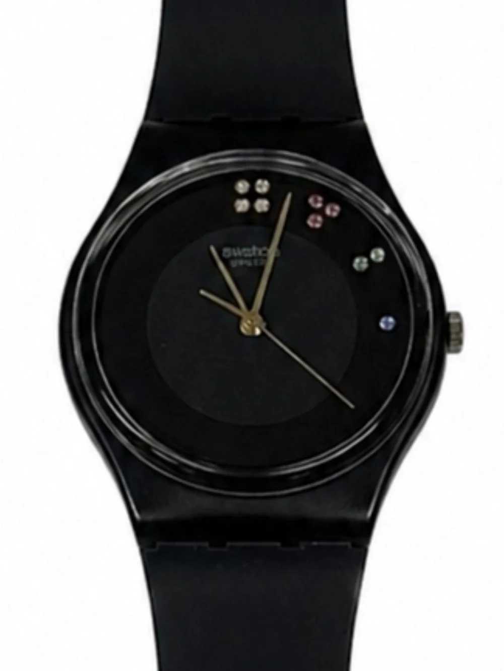 Vintage 1985 Swatch Sir Limelight Christmas Special LE GB106 Black Band Watch